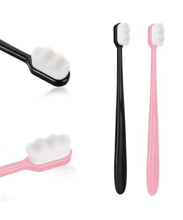 WLLHYF 2 PCS Extra Soft Toothbrush Micro Nano Toothbrushes with 10000 Bristles Sterile Fiber Adult Toothbrush Painless Brushing for Sensitive Gums Teeth Oral Gum Recession Adult Kid Children Black/Pink