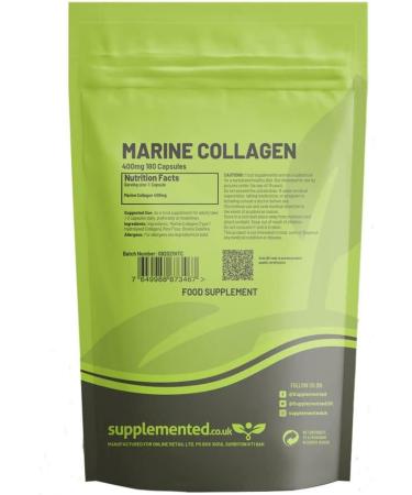 Marine Collagen 180 Capsules 400mg - UK Made Pharmaceutical Grade Hydrolysed Type 1 Supplement for Skin, Nails, Hair, and Joints - Buy Online on GoSupps.com