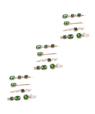 Healeved 3 Sets Crystal Pearl Hair Clip Bridal Hairpins Headdress Girl Hair Barrette Bridal Hair Clip Green Rhinestones Alligator Hair Clips Hair Pin Women Hair Accessories Alloy