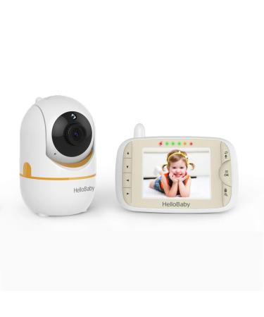 Baby Monitor with Camera and Audio, Hello Baby Monitor with 3.2" LCD Screen, Remote Pan-Tilt-Zoom Camera, Night Vision, VOX, 2-Way Audio, HB65 Gold Color, Hellobaby Beige