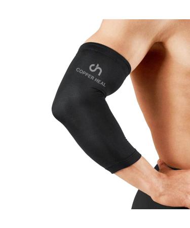 COPPER HEAL Elbow Compression Sleeve - Recovery Elbow Brace GUARANTEED with Highest Copper Infused Content - Support Stiff Sore Muscles and Joints Tendonitis Arm Tennis Basket Wrap (L) Large (Pack of 1)