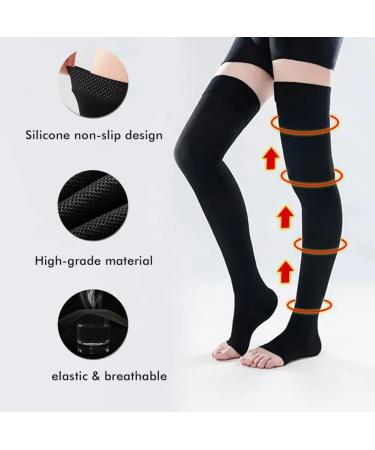 Sweltebloomz Compression stockings thigh high with open toe for Women-Small Black - Buy Online on GoSupps.com