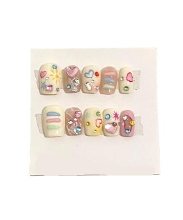 Handmade nail art retro cute hand drawn nail art short detachable fake nails(Size:XS)
