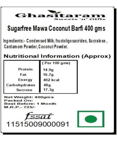 Ghasitaram Gifts Rakhi Gifts for Brothers Sugarfree Mawa Coconut Barfi 400 GMS with Beads Rakhi - Buy Online on GoSupps.com