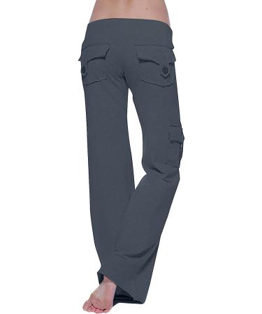YMUQEIGH Women Baggy Cargo Pants Y2k Hippie Punk Streetwear | Dark Gray Low Waist Jogger Trousers with Pockets - Buy Online on GoSupps.com