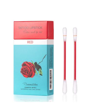 Eliversion 20Pcs Tattoo Lipstick Cotton Swab - Waterproof Non-Stick Lip Tint | Long Lasting Matte Lip Gloss Swab (Red) - Buy Online on GoSupps.com