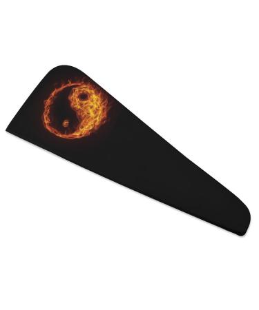 Fire Flame Yin and Yang Microfiber Hair Towel Wrap for Women 10 Inch X 26 Inch Super Absorbent Hair Turban with Button
