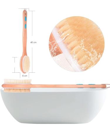 Double Sided Exfoliating Shower Body Brush with Long Handle - Back Scrubber & Bath Sponge for Deep Cleaning - Ideal for Men and Women - Includes 10 Hanging Hooks - Shower Accessories - Buy Online on GoSupps.com