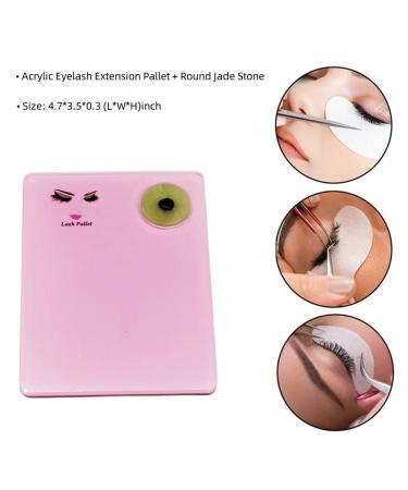 Buy 2-in-1 Acrylic Eyelash Extension Pallet & Round Jade Stone Set for Lash Grafting - Pink | International Shipping - Buy Online on GoSupps.com