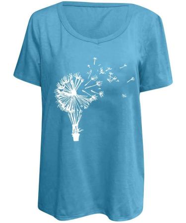Shop Ppanguding Women's Summer T-Shirt - Casual Round Loose Fit Pustblume Printed Tops - Available in 3XL Blue - Buy Online on GoSupps.com