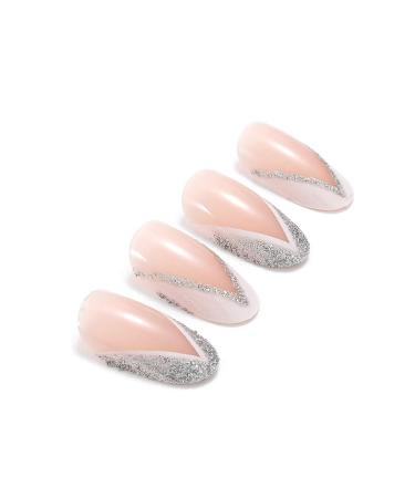 Brishow French Short Press-On Nails | Pink Glitter Ballerina Acrylic Full Cover - 24 pc for Women & Girls - Buy Online on GoSupps.com