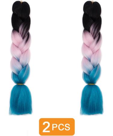 Traziewell Crochet Hair Extensions for Braiding Ombre Braids High Temperature Synthetic Hair Extension for Crochet Twist Black to Pink to Lake Blue 2105 FH002105 L - Buy Online on GoSupps.com