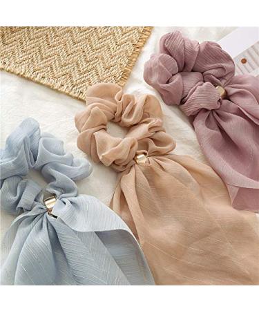 3 elegant scrunchies with double-layered bow | various colored scrunchies | beautiful styling accessory | Scarf Scrunchie