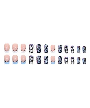 Shop Halloween Press On Nails - Medium Square French Fake Nails with White Spider Web | 24 Pcs Glossy Acrylic Nails for Women & Girls - Perfect for Nightmare Before Christmas - Buy Online on GoSupps.com