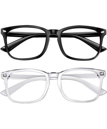 CHBP Blue-Light-Blocking-Glasses for Women Computer Glasses Man 2 Pack Gaming Eyeglasses Fashion Frame(black+transparent) A1-black+transparent