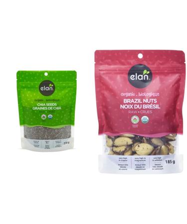 ELAN Organic Chia Seeds Non-GMO Vegan Gluten-Free 250 Gram & ELAN Organic Raw Brazil Nuts Non-GMO Vegan Gluten-Free Kosher 185g