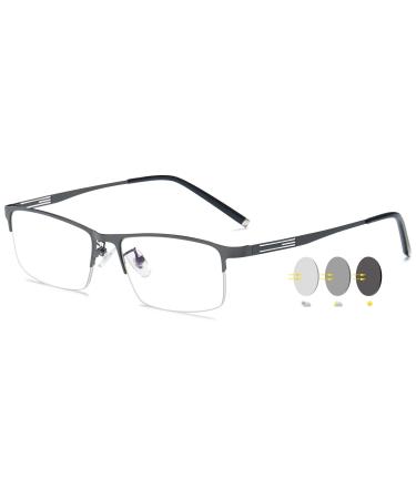 Vevesmundo Self -tinting glasses Blue light filter Photochrome sun reading glasses Metal Halfbrand glasses with sun protection for men 1 piece of gray self -tinting short -sightedness glasses -1.0 x