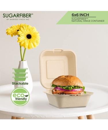 50 Count Sugarfiber 6x6 Compostable Square Hinged Container - Eco-Friendly Plant Fibers - Buy Online on GoSupps.com