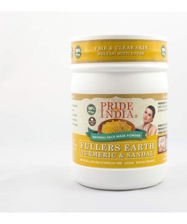 Pride Of India - Fuller's Earth Indian Clay Healing Face Mask Powder w/Turmeric & Sandalwood  Half Pound Jar  100% Natural Fuller's Earth Powder w/ Turmeric & Sandalwood