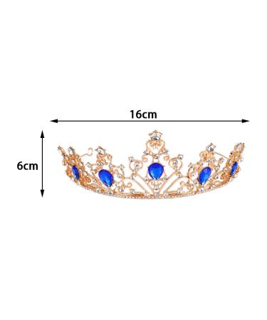 Gold Tiara Crown with Blue Rhinestone for Wedding, Birthday, Pageant & Party - Buy Online on GoSupps.com