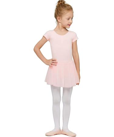 MdnMd Toddler Girls Ballet Leotard with Skirt | Short Sleeve Dance Dress Ballet Pink 4-5T - Buy Online on GoSupps.com