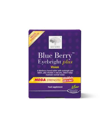 New Nordic Blueberry Eyebright Plus Mega Strength - One-A-Day Tablets - 30 Tablets - Natural Eye Supplement Tablets - Suitable for Women and Men - Vegan & Gluten Free formula for Optimal Eye Care