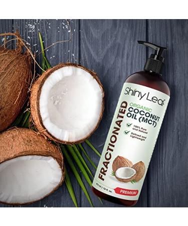 Fractionated Coconut Oil 16 fl. oz. - 100% Pure Natural Body & Massage Oil - Non-Greasy Skin & Hair Moisturizer by Shiny Leaf - Buy Online on GoSupps.com