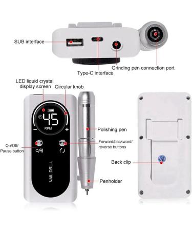 Marran 45000RPM Portable Electric Nail Drill Low Noise Rechargeable Nail Sander for Manicure Salon Tool White - Buy Online on GoSupps.com
