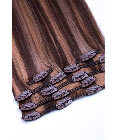 Clip In Hair Extensions Set 100% Real Hair - 7 Part 70g 55cm #4/27 Chocolate Brown Honey Blonde - Buy Online on GoSupps.com