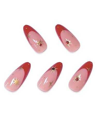 Buy BABALAL Medium Almond French Tip Press on Nails - 24pcs Red Rhinestone Acrylic Glossy Stiletto - International Shipping Available - Buy Online on GoSupps.com