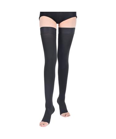 Aciyd compression stockings Medical Grade Firm Support Opaque Open Toe Knihohe compression stockings for varicose veins shin rails Nursing black XL (black M)