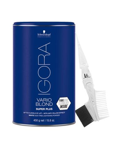 Igora Vario Blond Lightening Powder Super Plus White Dust-Free 450 grams and M Hair Designs Tint/Brush Comb White (Bundle - 2 items)