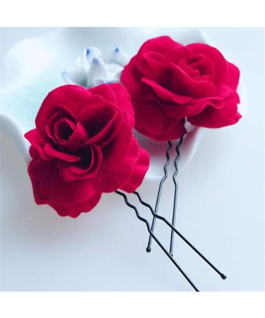 Qinuseaks 6 Pieces Rose Hair Clips Red Rose Floral Clips Flower Hairpin Rose Flower Hair Accessories for Party Wedding Handmade Bridal Accessory - Buy Online on GoSupps.com