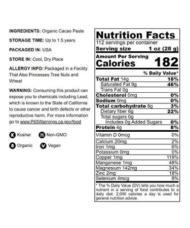 Organic Cacao Paste 1 lb - Non-GMO Kibbled Wafers & Bars, Pure Unfiltered Unrefined. Keto & Vegan Bulk, High Fiber Copper Manganese Sirtfood - 1lb Pack - Buy Online on GoSupps.com