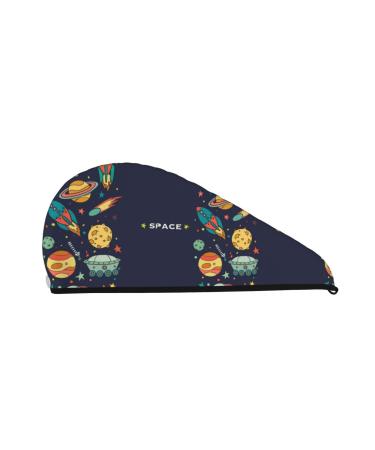 Hair Towel Wrap Hair Drying Towel with Button Towel Turban Head Towel to Dry Hair Quickly (Space)