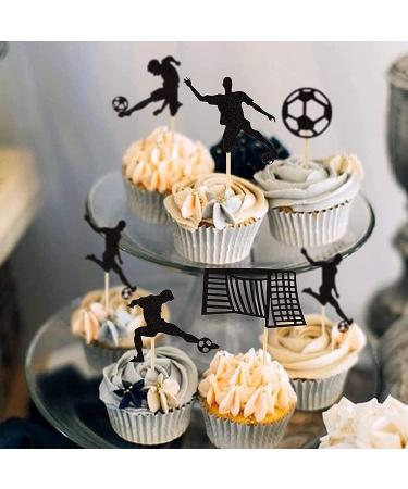 UXYOKM 24Pcs Football Cupcake Toppers Black Glitter Football Players Sport Soccer Cupcake Picks Baby Shower Birthday Sports Theme Party Cake Decorations Supplies - Buy Online on GoSupps.com
