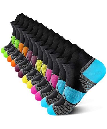 PAPLUS Compression Running Socks Women (6 Pairs), Ankle Athletic Socks Low Cut with Arch Support Mix of Colors(6 Pairs) Small-Medium