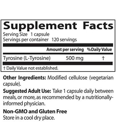 Doctor's Best L-Tyrosine 500 mg - 120 Veggie Caps for Enhanced Focus & Mood - Buy Online on GoSupps.com
