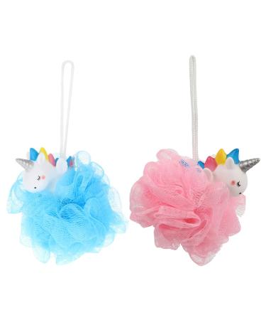 Uonlytech mesh-badwamm 2pcs bathroom sponge nice unicorn loofahs stool washing ball unicorn peeling bathroom sponge luffa body clothes for children home peeling-mesh brush