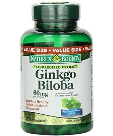 Nature's Bounty Ginkgo Biloba 60mg Capsules 200 ea (Pack of 6)