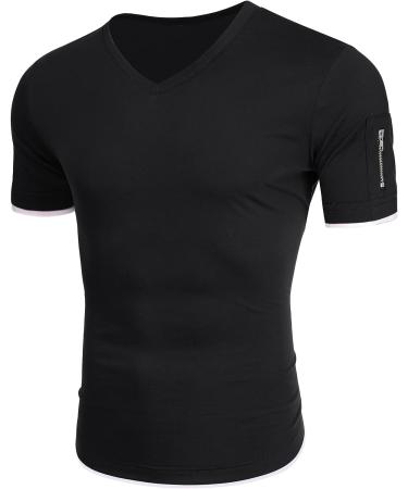 iWoo Men's V-Neck Muscle Athletic Workout Tee - Black Large - Buy Online on GoSupps.com