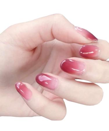 JIHUOO 24 Pieces Gradient Short False Nails Fingernails Nails Stickers Artificial Nails with Glue