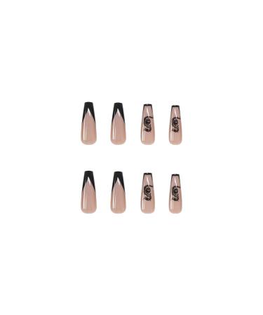 Justotry 24 Pieces Long Black French Coffin Nails with Dragon - Press On Ballerina Artificial Fingernails for Women - Buy Online on GoSupps.com