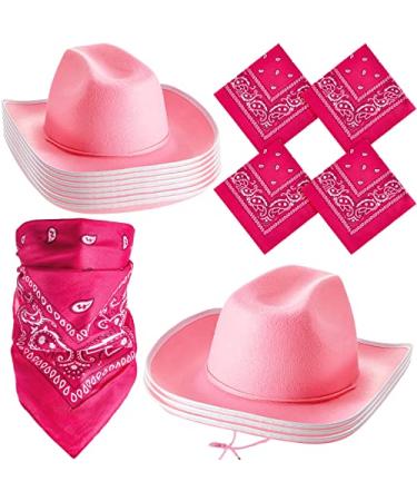 Tarpop 12 Set Pink Cowboy Hats Costume 12 Pink Cowgirl Hat 12 Paisley Bandanas for Western Cowgirl Party Costume Accessories Cute Style