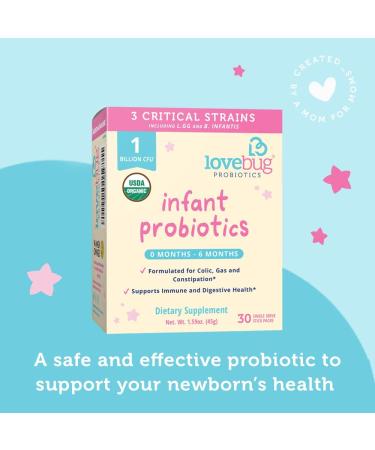 Lovebug USDA Organic Probiotic for Infants | Ages 0-6 Months | Colic, Reflux & Gas Relief | Sugar-Free Powder | Non-GMO & Vegan - Buy Online on GoSupps.com