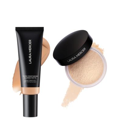 Laura Mercier Tinted Moisturizer Blurred Matte with SPF 30 24HR+ Shine Control Shade 3N Sand and Translucent Loose Setting Powder 24HR Shine Control Infused with Vitamins C + E Shade Translucent