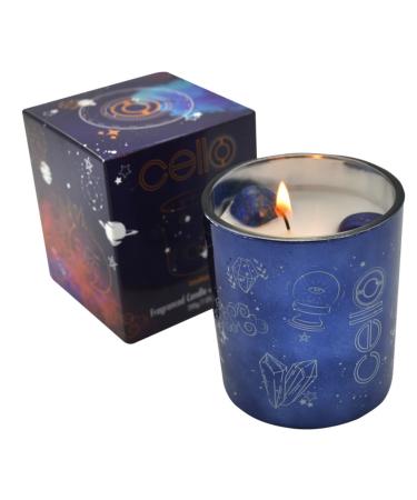 Cello Celestial Scented Candle with Lazurite Gemstones. A Stunning Metallic Blue Candle with Blue Crystals. The Ideal Scented Candles Suitable Candles for Men and Candle Gifts for Women. Lazurite Small