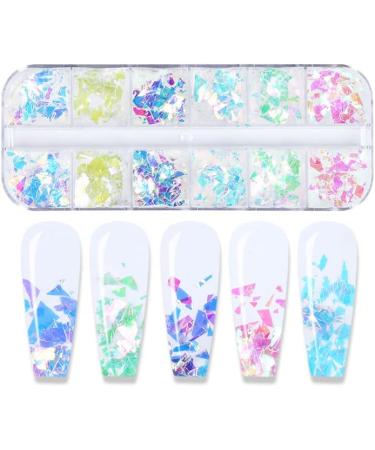 JMEOWIO Holographic Mermaid Nail Art Glitter - 12 Grids Gradient Iridescent Flakes for Summer Nail Decoration - Buy Online on GoSupps.com
