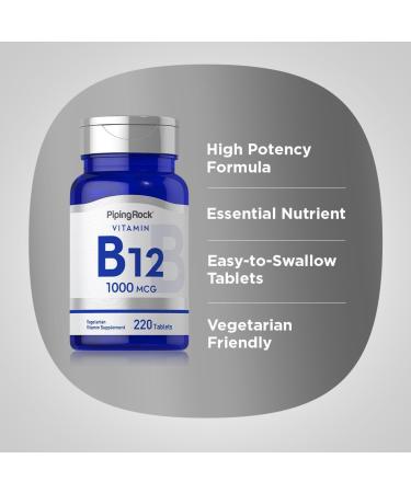 Piping Rock Vitamin B12 1000 mcg | 220 Tablets - Vegetarian, Non-GMO & Gluten Free - Buy Online on GoSupps.com