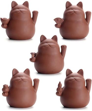 Handmade Chinese Zisha Tea Pet Maneki Neko - Lucky Wealth Cat for Kung Fu Tea Tray Accessories - Multi-Colored Purple Clay - Buy Online on GoSupps.com